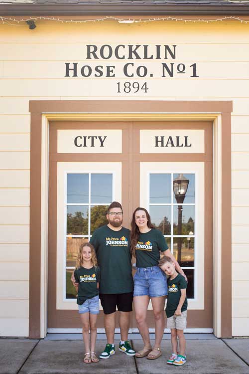 Price Johnson and family in front of Rocklin City Hall